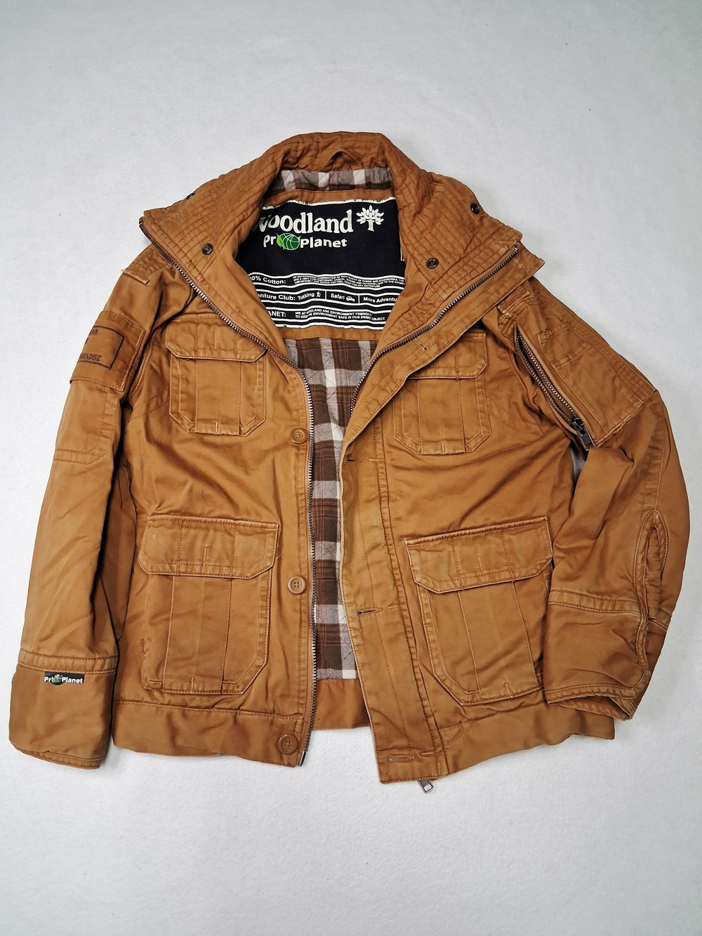 Woodland Men’s Brown Field Jacket with Plaid Lining